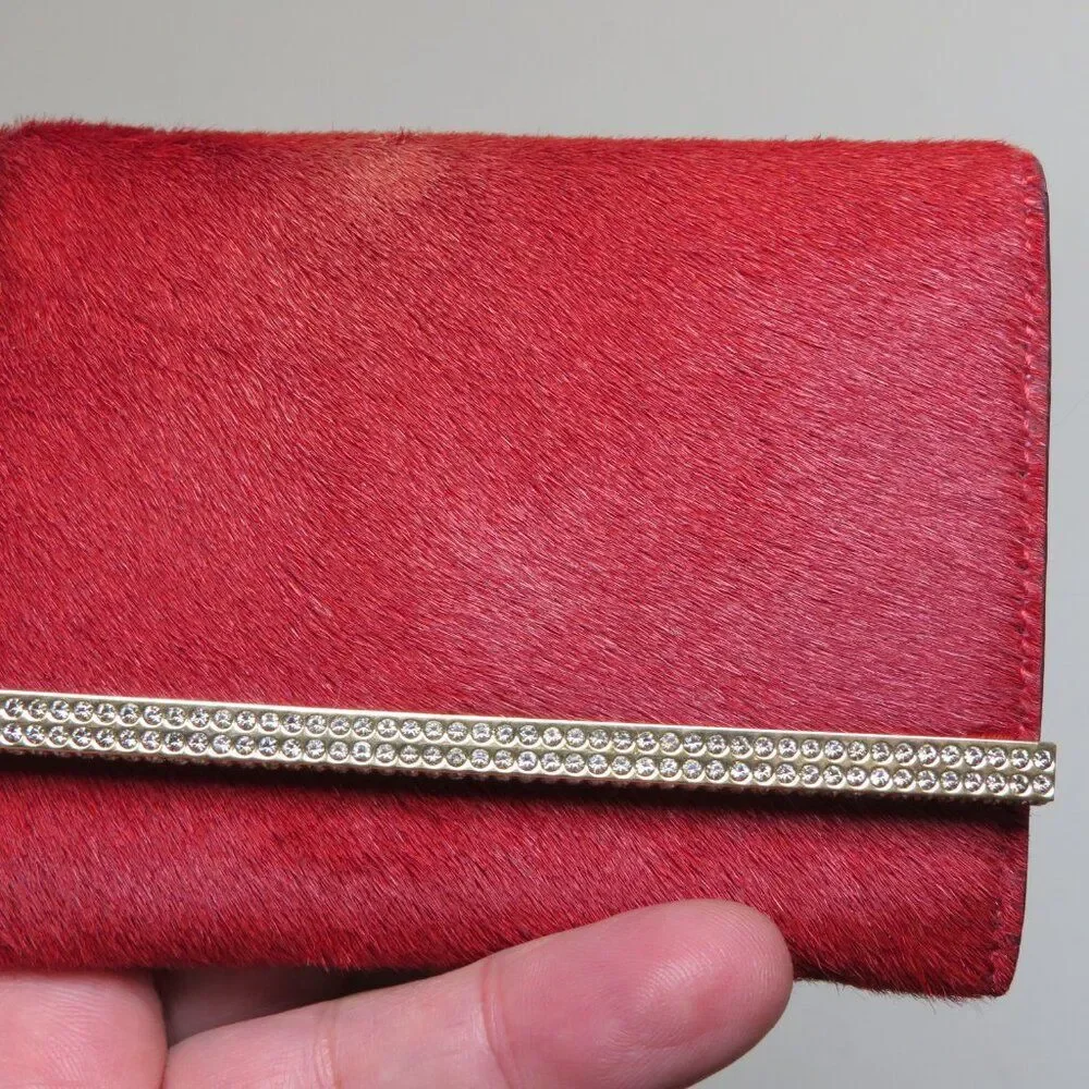 Swarovski purse red pony hair new unworn dark cherry red